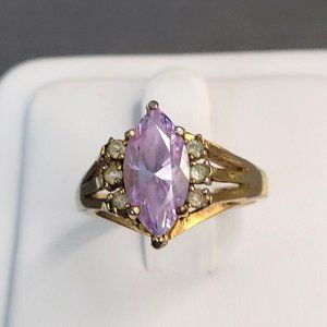 DAC Womens Gold Tone Quartz Marquis Stone Rhinestone Accent Band Ring Size 8 1/2